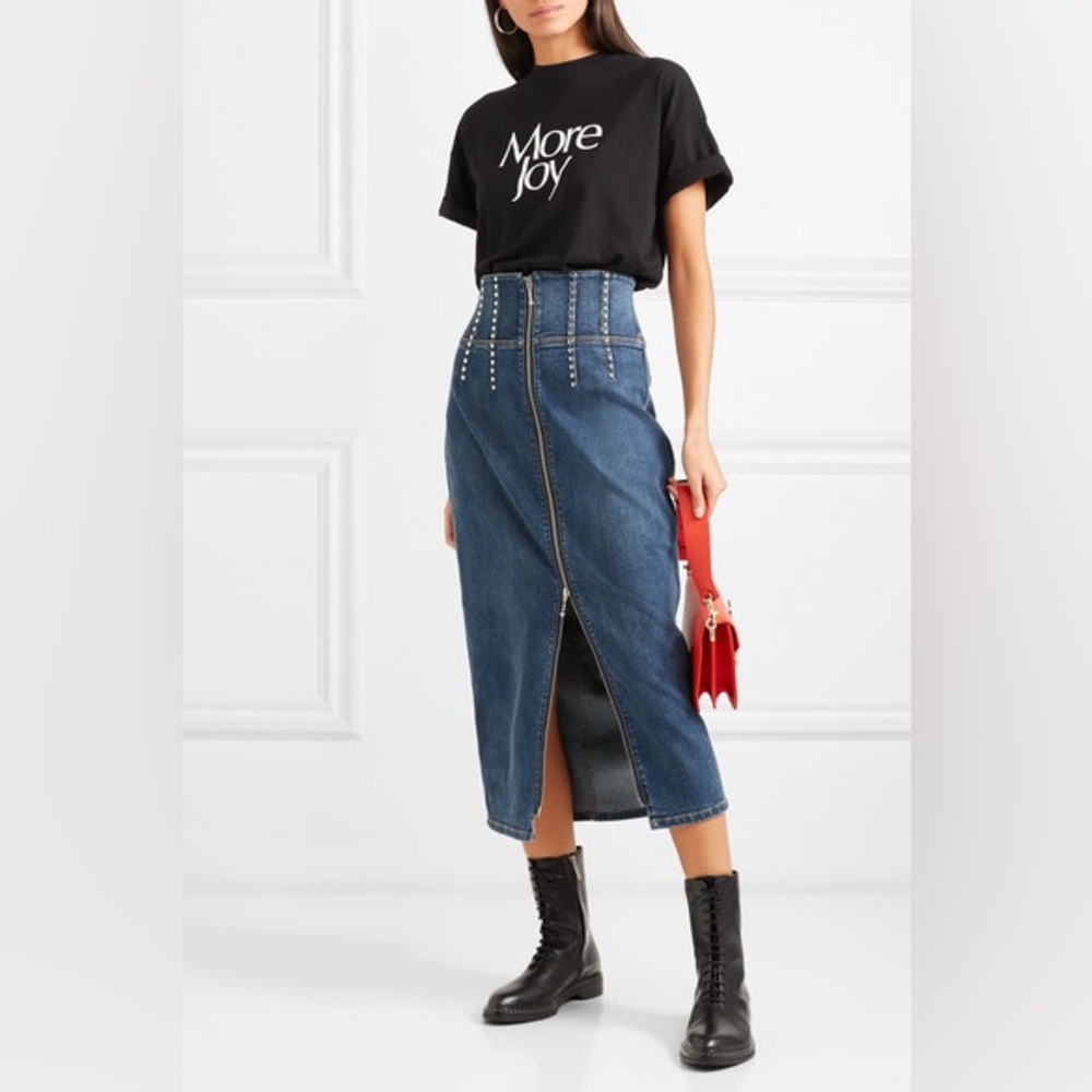 $278 Current/Elliott The Trilby Bead Detail Pencil Skirt Denim midi skirt 30
